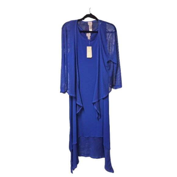 New Chico's Sleeveless Midi Dress Mesh Jacket Royal Blue Women's Size XL - Picture 14 of 15